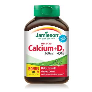 JAMIESON Mega Cal Calcium 650mg & Vitamin D3, 400 IU 100+20Caplets